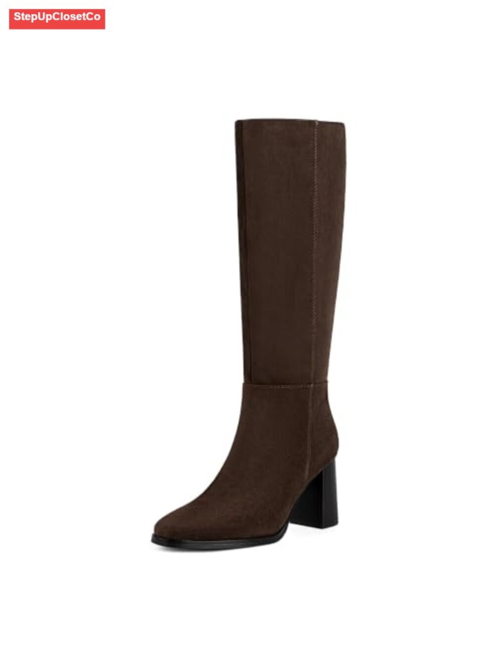 Square Toe Knee High Boots Chunky Block Heel Faux Suede Tall Boots